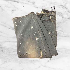 Blue Velvet Paint Splatter Barrel Jeans